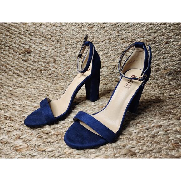 IDIFU Cookie Blue Suede 3" Block Heel Open Toe Chunky Strap Sandals Women's 8.5 - Picture 3 of 10